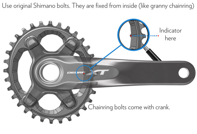 absoluteblack traction oval chainring xt M8000 mounting instruction. How to mount oval chainring to shimano XT m8000