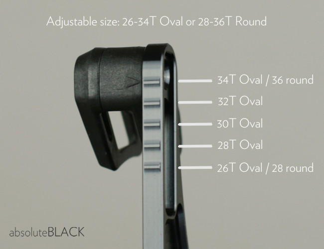 absoluteblack oval guide has capacity of 26-34T oval and 28-36T round chainirngs